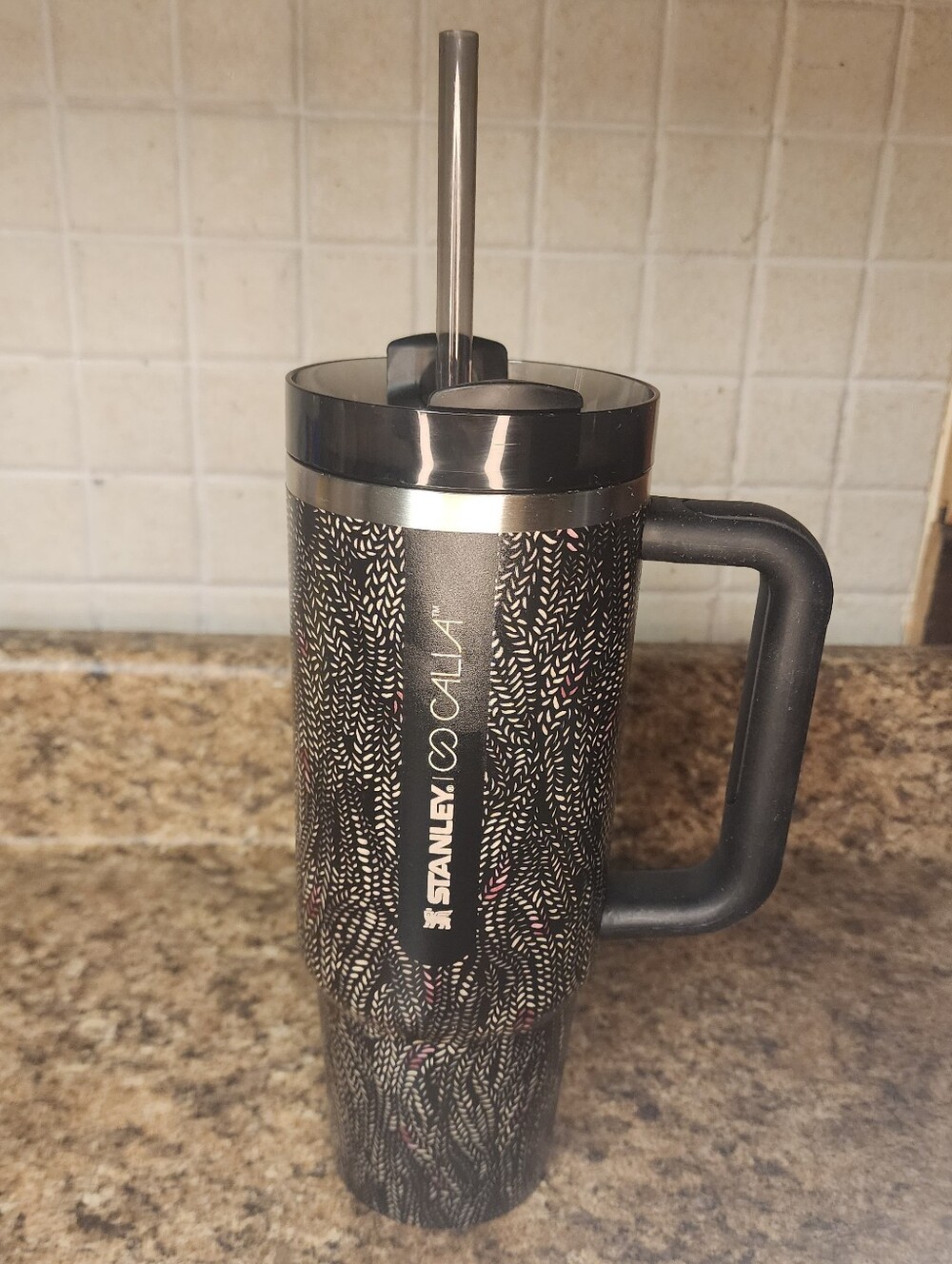 Stanley Black Patterned Travel Tumbler with Metallic Accents